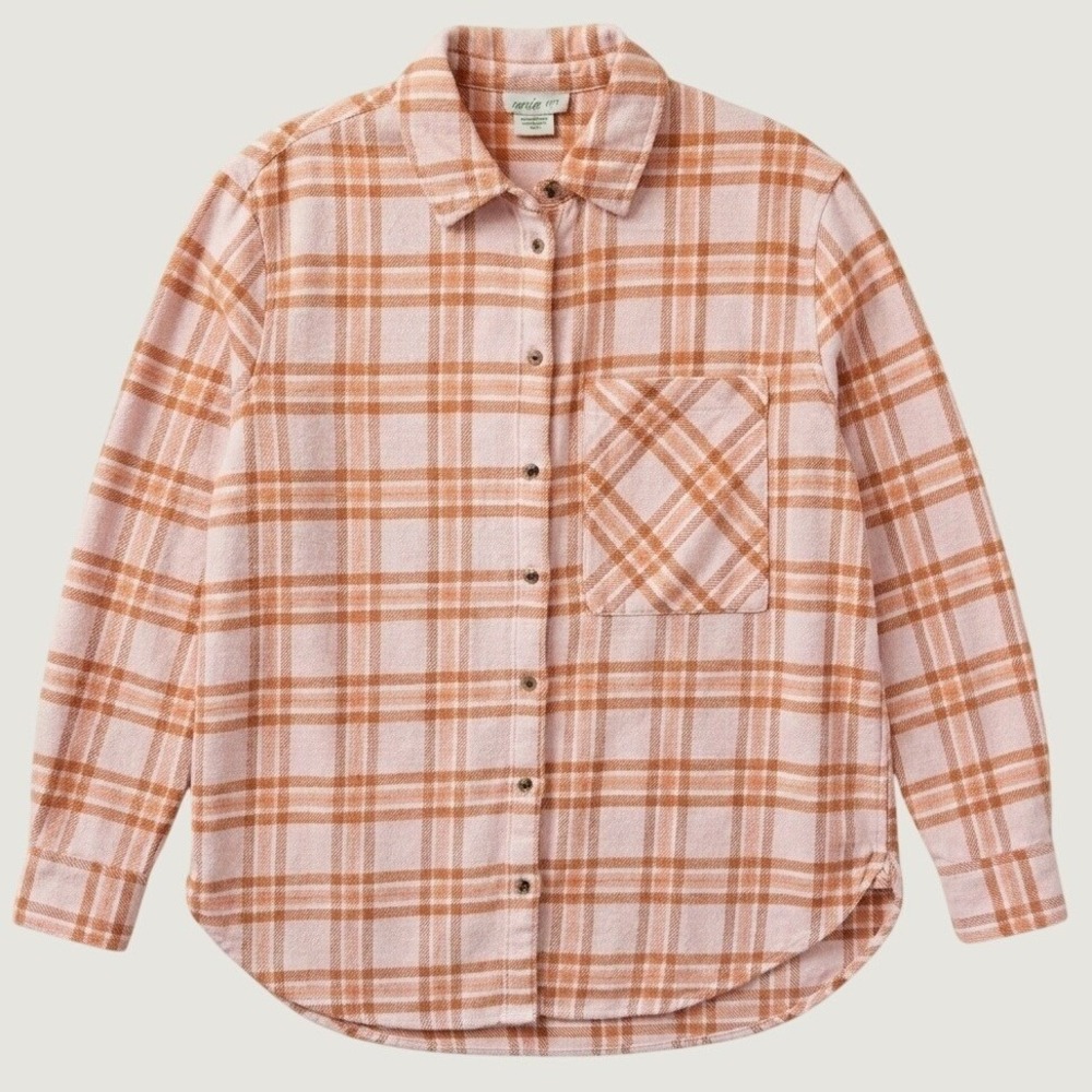 Aerie Plaid Flannel Button Down Shirt Women XS Pink Orange Cotton Casual Shacket